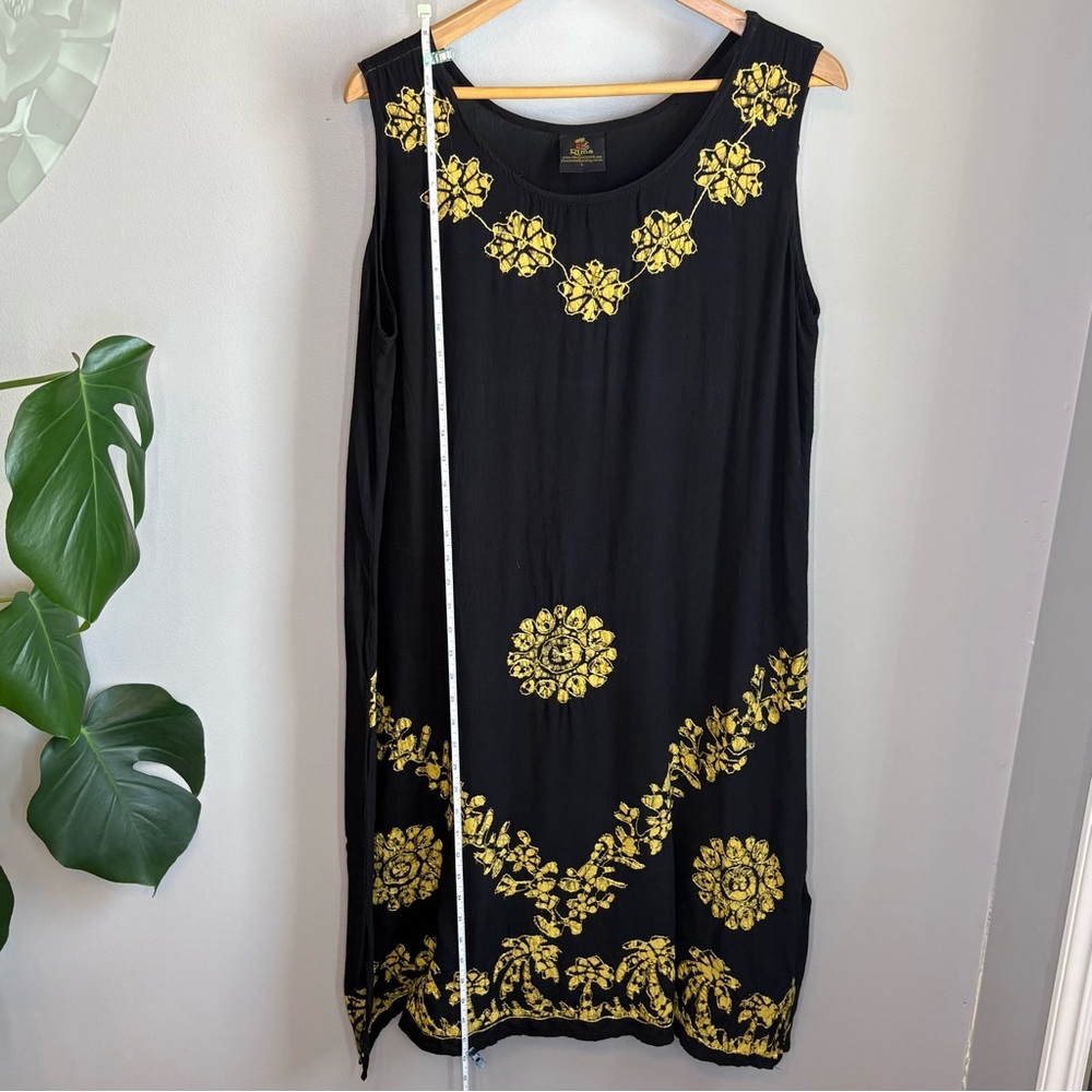 Rima Black Tropical Batik Printed and Embroidered Shift Dress Size Large - Picture 6 of 10
